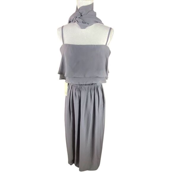 Jaeden Womens Gray Chiffon Formal Event Dress & Scarf Set Size Medium NWT - Picture 1 of 6
